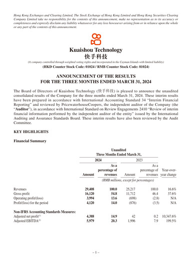 Thumbnail Kuaishou Technology Quarterly Report 2024-q1