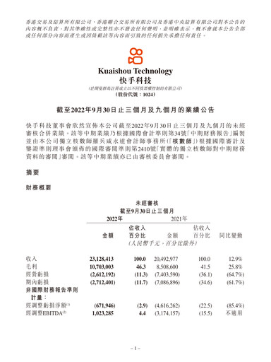 Thumbnail Kuaishou Technology Quarterly Report 2022-q3