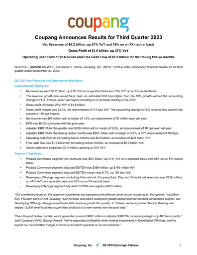 Thumbnail Coupang Quarterly Report 2023-q3