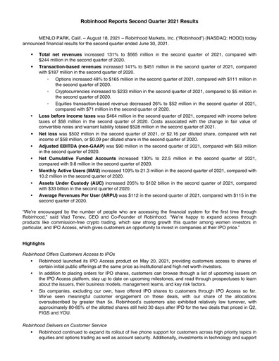 Thumbnail Robinhood Quarterly Report 2021-q2
