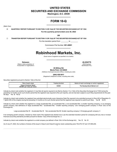 Thumbnail Robinhood Quarterly Report 2022-q2