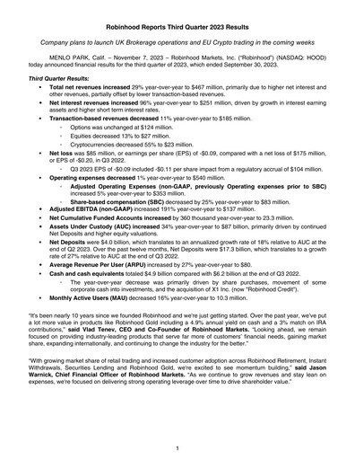 Thumbnail Robinhood Quarterly Report 2023-q3