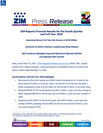 Thumbnail ZIM Integrated Shipping Services Financial Report 2020