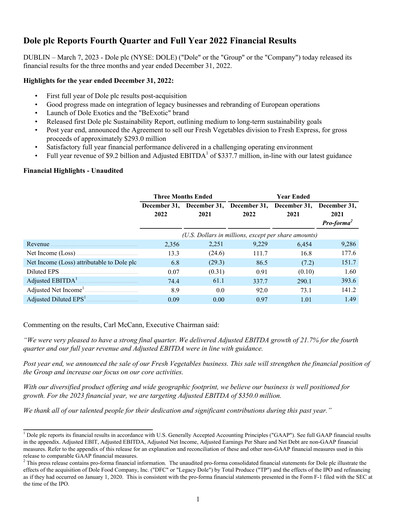 Vorschaubild Dole PLC Finanzbericht 2022
