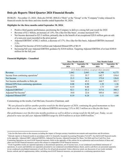 Vorschaubild Dole PLC Quartalsbericht 2024-q3
