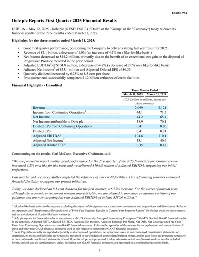 Vorschaubild Dole PLC Quartalsbericht 2025-q1