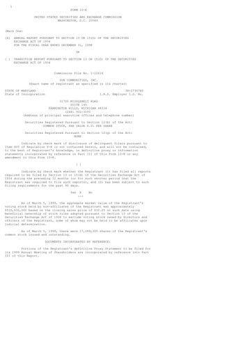 Thumbnail Sun Communities
 Annual Report 1998