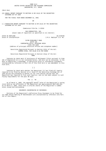 Thumbnail Sun Communities
 Annual Report 2001