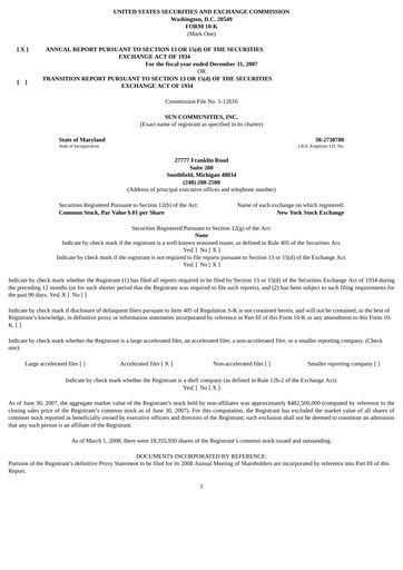 Thumbnail Sun Communities
 Annual Report 2007