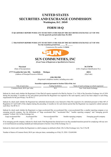 Thumbnail Sun Communities
 Quarterly Report 2024-q2
