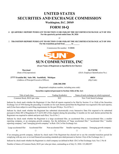 Thumbnail Sun Communities
 Quarterly Report 2026-q2