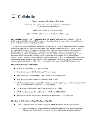 Thumbnail Cellebrite Quarterly Report 2023-q1