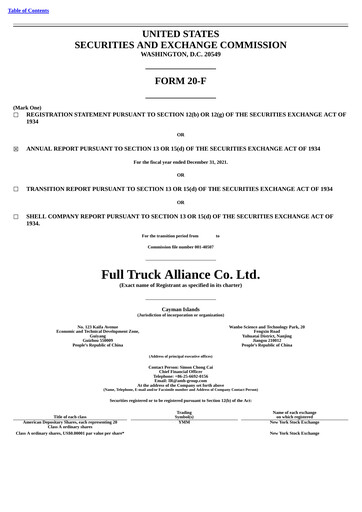 Miniature Full Truck Alliance Rapport annuel 2021