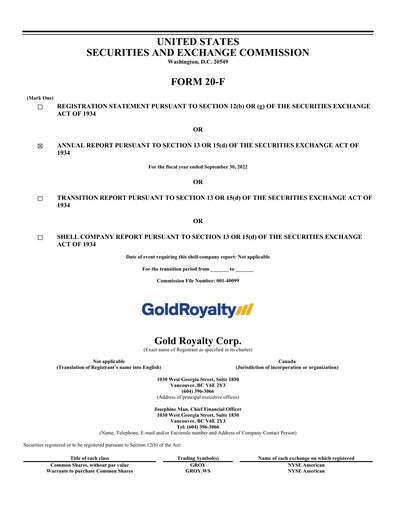 Thumbnail Gold Royalty Corp Annual Report 2022