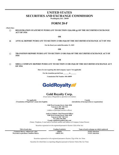 Thumbnail Gold Royalty Corp Annual Report 2025