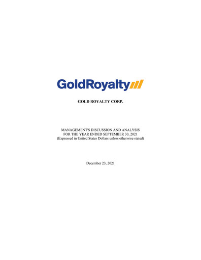 Thumbnail Gold Royalty Corp Financial Report 2021