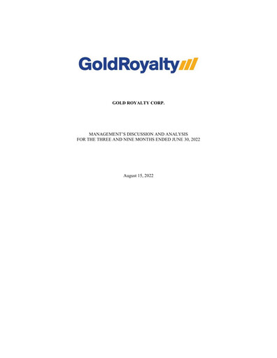 Thumbnail Gold Royalty Corp Financial Report 2022-q3
