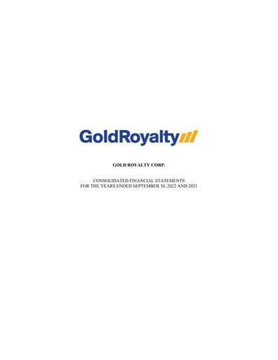 Thumbnail Gold Royalty Corp Financial Statement 2022