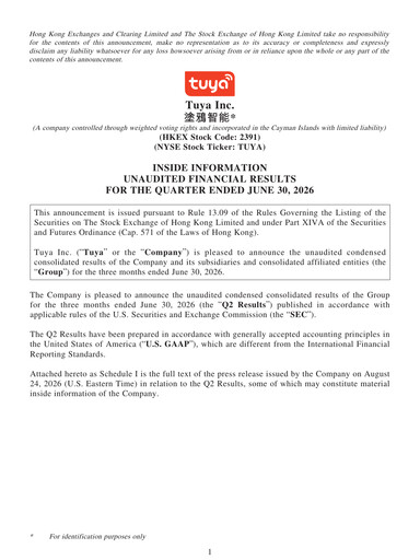Thumbnail Tuya Inc. Quarterly Report 2026-q2