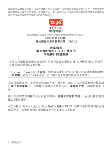 Thumbnail Tuya Inc. Quarterly Report 2022-q3
