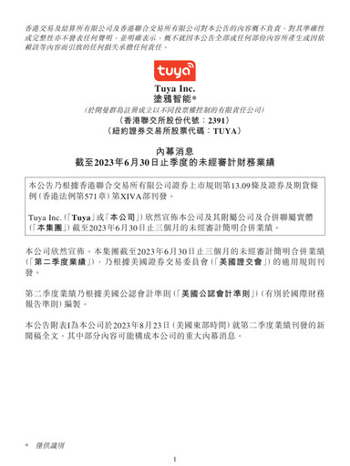 Thumbnail Tuya Inc. Quarterly Report 2023-q2