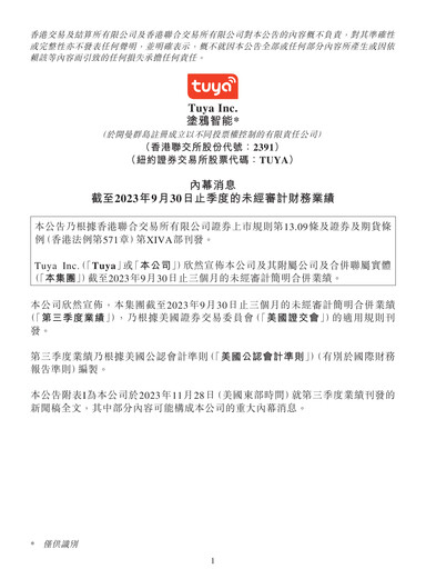 Thumbnail Tuya Inc. Quarterly Report 2023-q3