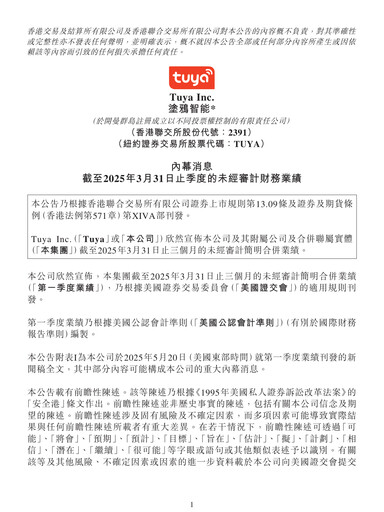 Thumbnail Tuya Inc. Quarterly Report 2025-q1