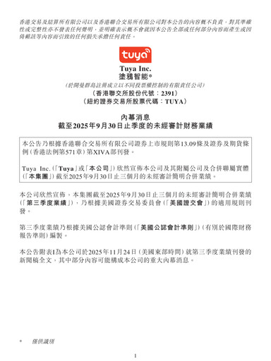 Thumbnail Tuya Inc. Quarterly Report 2025-q3