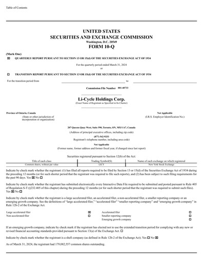Thumbnail Li-Cycle Quarterly Report 2024-q1