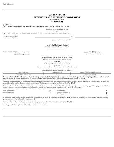 Thumbnail Li-Cycle Quarterly Report 2024-q2