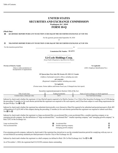 Thumbnail Li-Cycle Quarterly Report 2024-q3