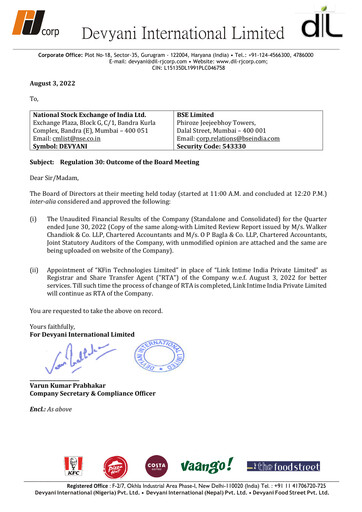 Thumbnail Devyani International Quarterly Report 2022-q1
