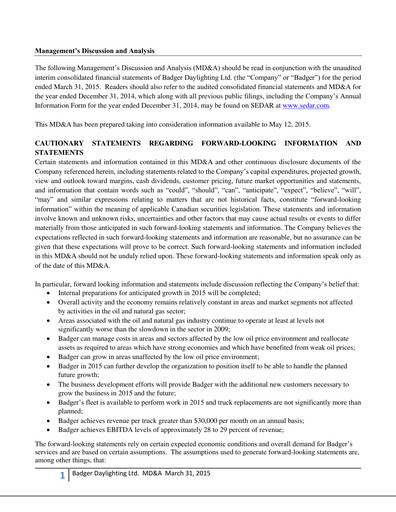 Thumbnail Badger Infrastructure Solutions Quarterly Report 2015-q1