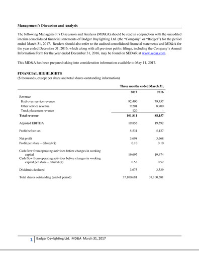 Thumbnail Badger Infrastructure Solutions Quarterly Report 2017-q1