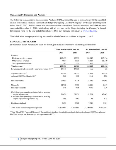 Thumbnail Badger Infrastructure Solutions Quarterly Report 2017-q2