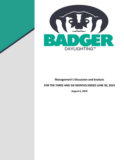 Thumbnail Badger Infrastructure Solutions Quarterly Report 2019-q2