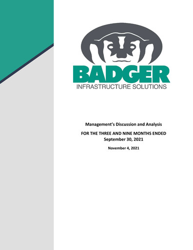 Thumbnail Badger Infrastructure Solutions Quarterly Report 2021-q3