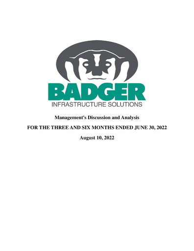 Thumbnail Badger Infrastructure Solutions Quarterly Report 2022-q2