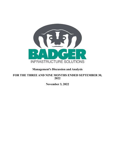 Thumbnail Badger Infrastructure Solutions Quarterly Report 2022-q3