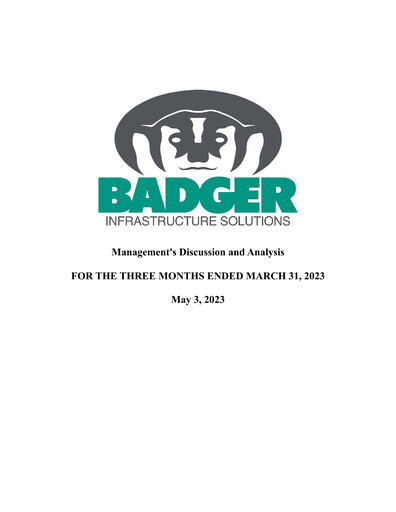 Thumbnail Badger Infrastructure Solutions Quarterly Report 2023-q1
