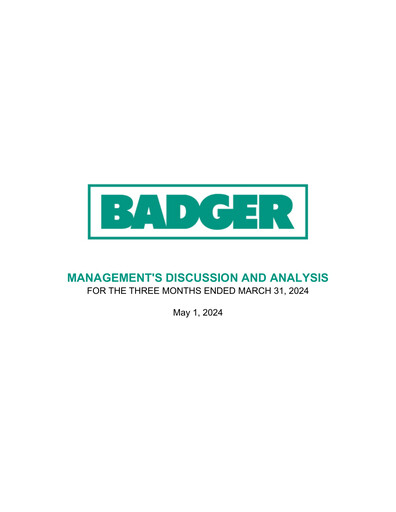 Thumbnail Badger Infrastructure Solutions Quarterly Report 2024-q1