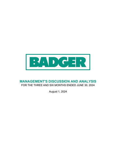 Thumbnail Badger Infrastructure Solutions Quarterly Report 2024-q2