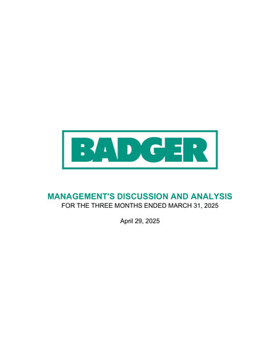 Thumbnail Badger Infrastructure Solutions Quarterly Report 2025-q1