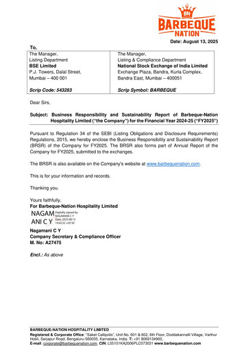 Thumbnail Barbeque Nation Hospitality  ESG Report 2024-2025