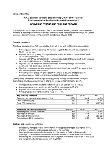 Thumbnail Eurowag (W.A.G payment solutions) Half-year Report 2022-h1
