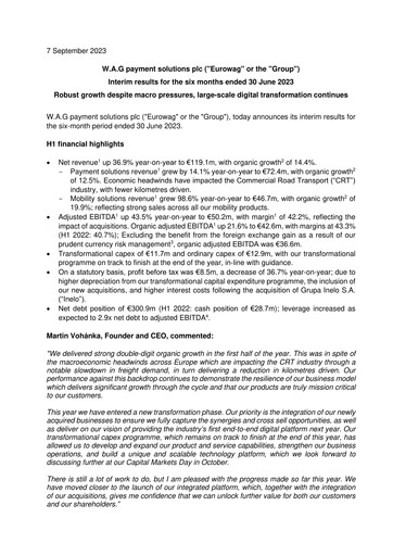 Thumbnail Eurowag (W.A.G payment solutions) Half-year Report 2023-h1