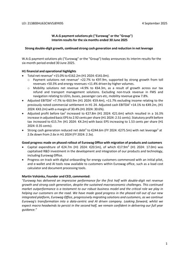 Thumbnail Eurowag (W.A.G payment solutions) Half-year Report 2025-h1