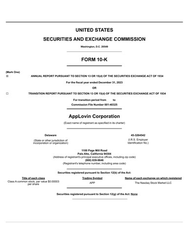 Thumbnail AppLovin Annual Report 2023