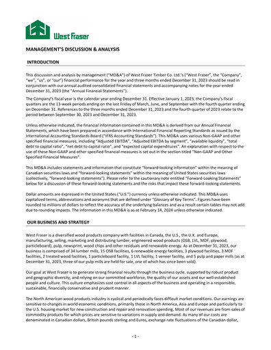 Thumbnail West Fraser Timber Financial Report 2023