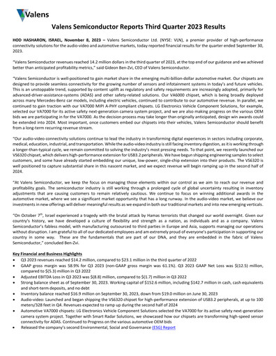 Miniature Valens Semiconductor Rapport trimestriel 2023-q3